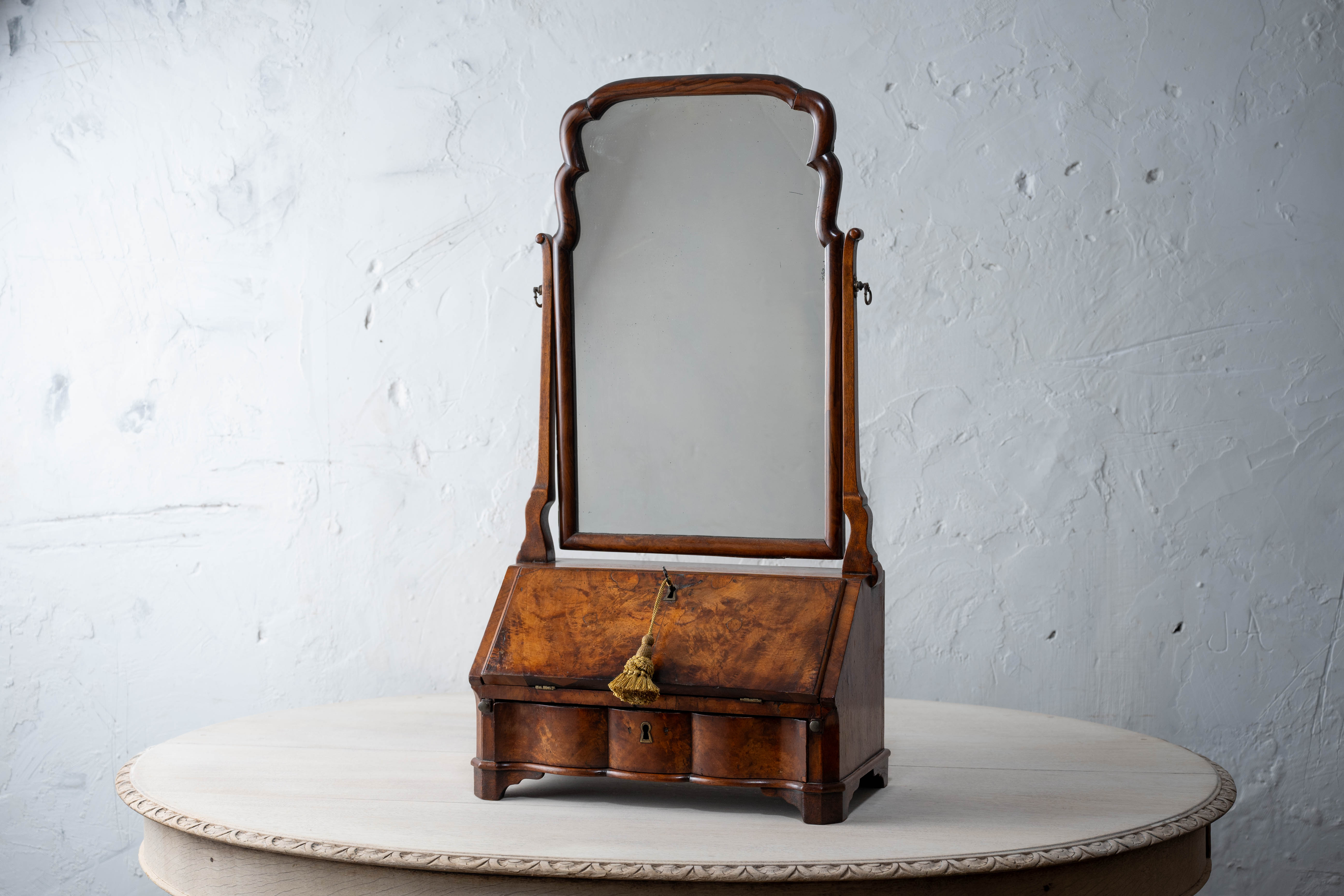 Queen Anne Style Walnut Bureau Dressing Mirror, English, 19th Century